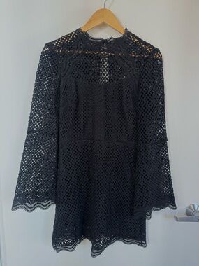 AQUA Black Crochet Lace Mini Dress